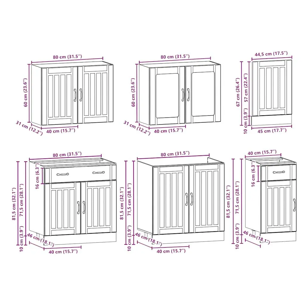 7 Piece White Engineered Wood Cabinet Set Adjustable Storage Furniture for Kitchen