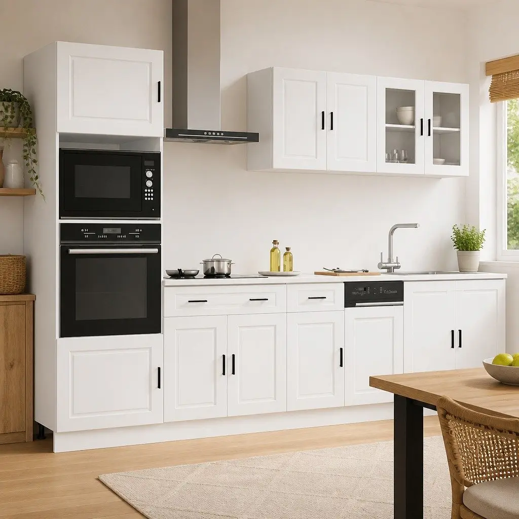 7 Piece Kitchen Cabinet Set White Storage Furniture Engineered Wood Adjustable