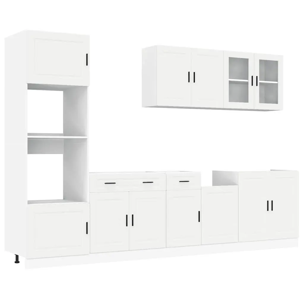 7 Piece Kitchen Cabinet Set Engineered Wood White Storage Furniture Adjustable