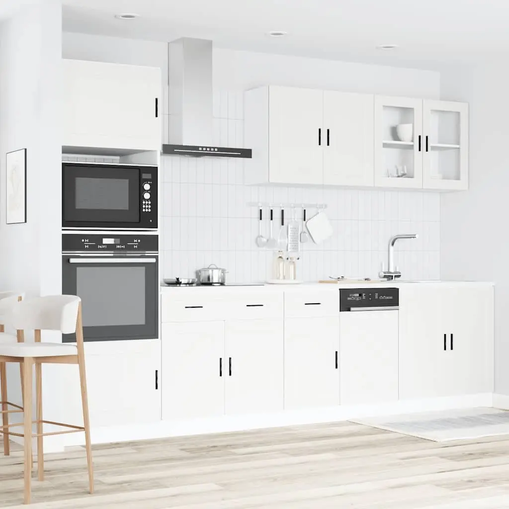 7 Piece Kitchen Cabinet Set Engineered Wood White Storage Furniture Adjustable