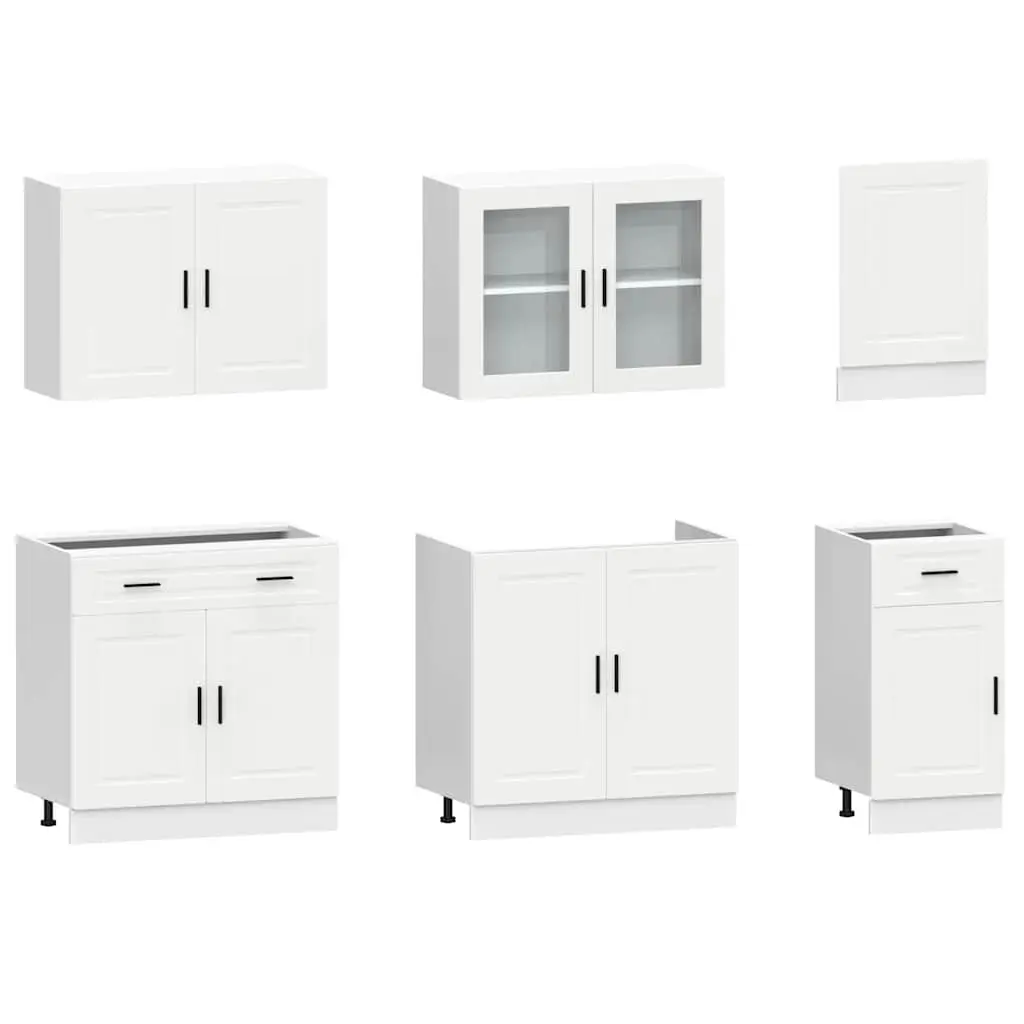 7 Piece Kitchen Cabinet Set Engineered Wood White Storage Furniture Adjustable