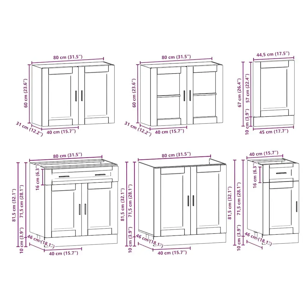7 Piece Kitchen Cabinet Set Engineered Wood White Storage Furniture Adjustable