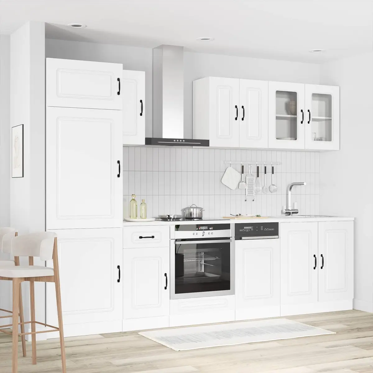 8 Piece Kitchen Cabinet Set Engineered Wood White Storage Cupboard Furniture