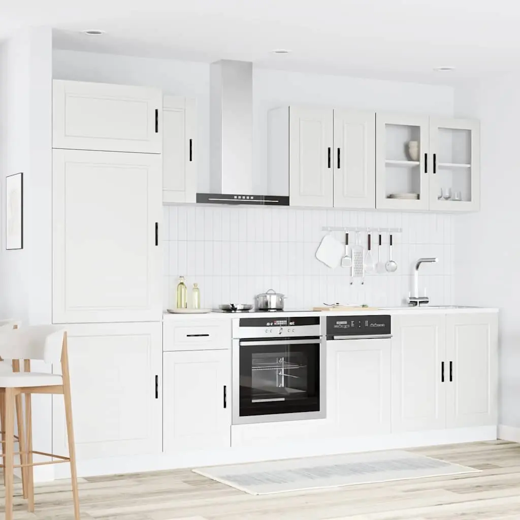 Kitchen Cabinet Set Engineered Wood 8 Piece White Storage Cupboard Adjustable