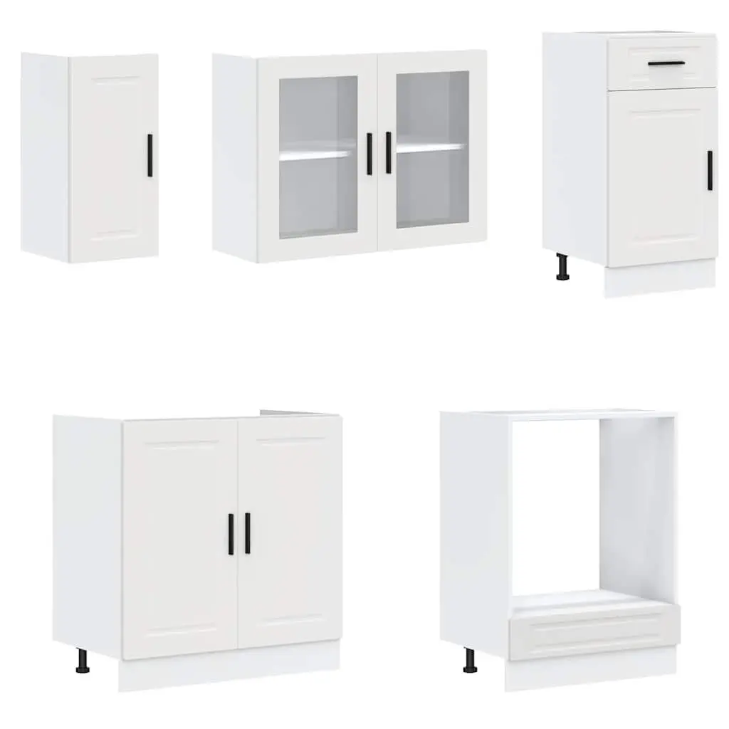 Kitchen Cabinet Set Engineered Wood 8 Piece White Storage Cupboard Adjustable