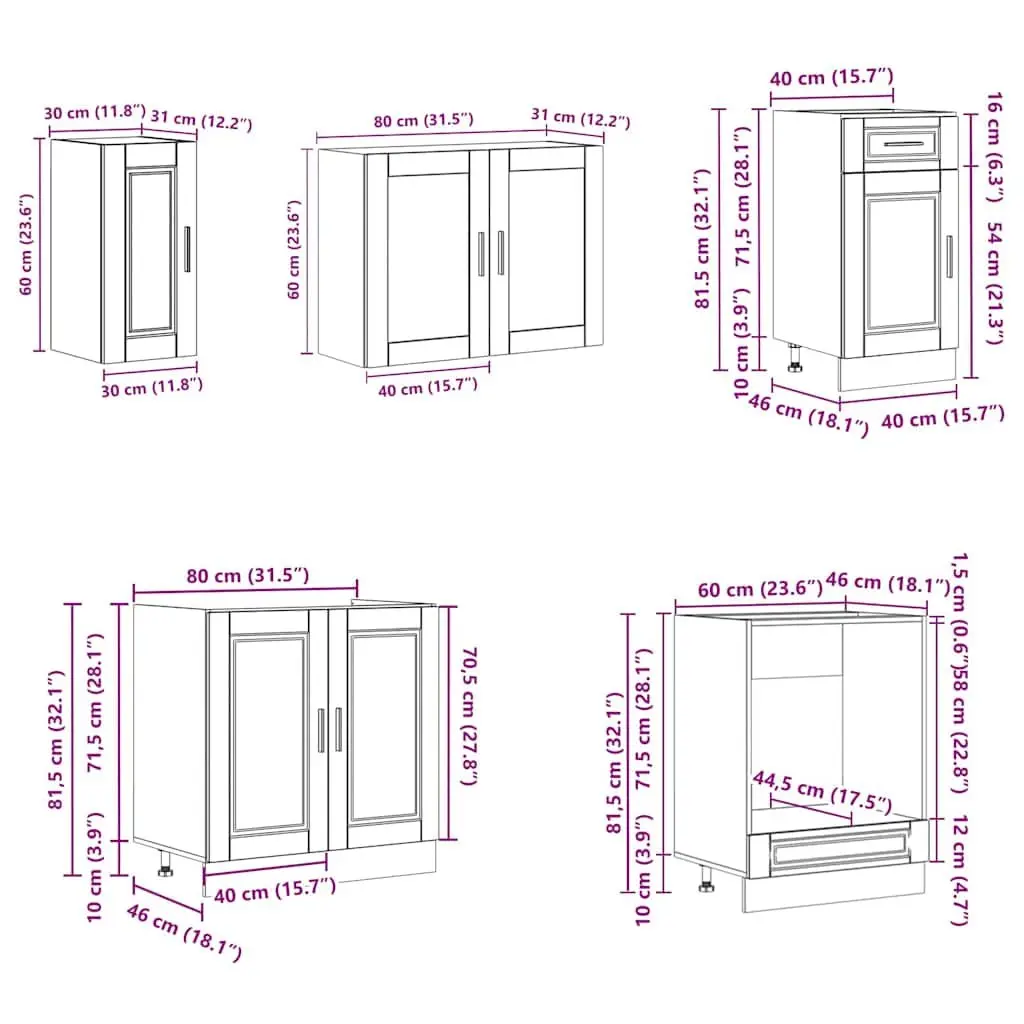 Kitchen Cabinet Set Engineered Wood 8 Piece White Storage Cupboard Adjustable