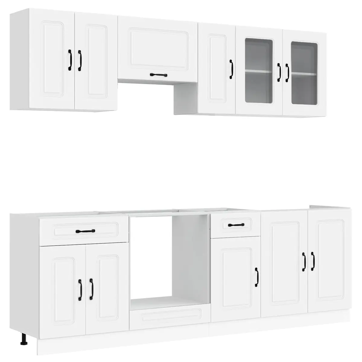 8 Piece Engineered Wood Cabinet Set White Storage Units for Kitchen Organization