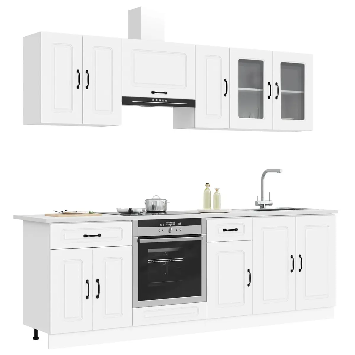 8 Piece Engineered Wood Cabinet Set White Storage Units for Kitchen Organization