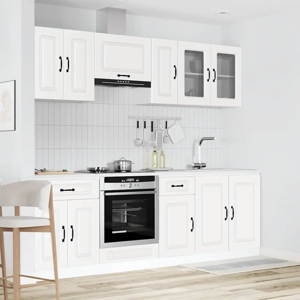 8 Piece Engineered Wood Cabinet Set White Storage Units for Kitchen Organization