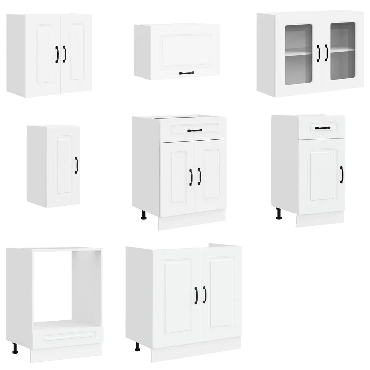 8 Piece Engineered Wood Cabinet Set White Storage Units for Kitchen Organization