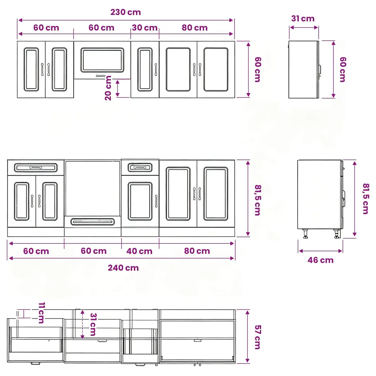 8 Piece Engineered Wood Cabinet Set White Storage Units for Kitchen Organization