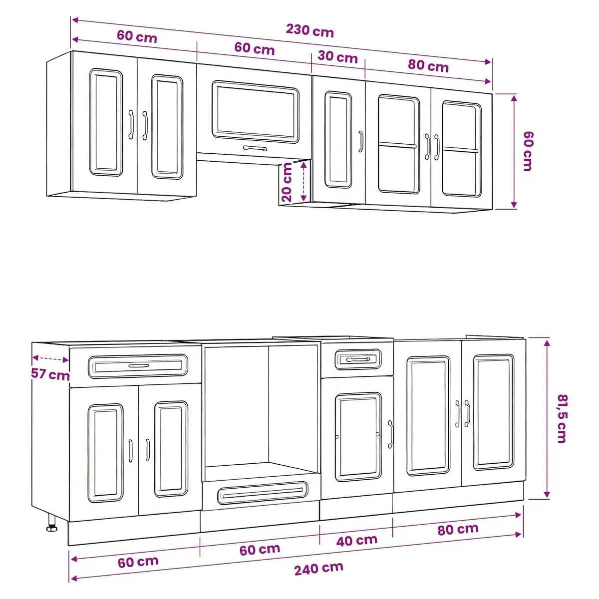 8 Piece Engineered Wood Cabinet Set White Storage Units for Kitchen Organization