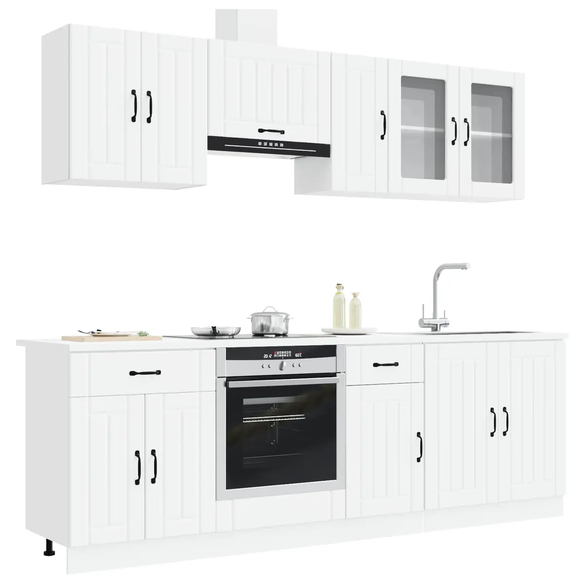 8 Piece Kitchen Cabinet Set Engineered Wood White Storage Cupboard
