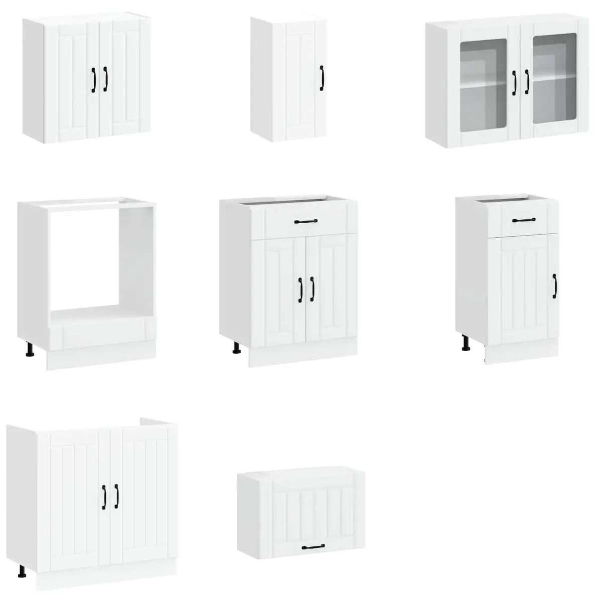 8 Piece Kitchen Cabinet Set Engineered Wood White Storage Cupboard