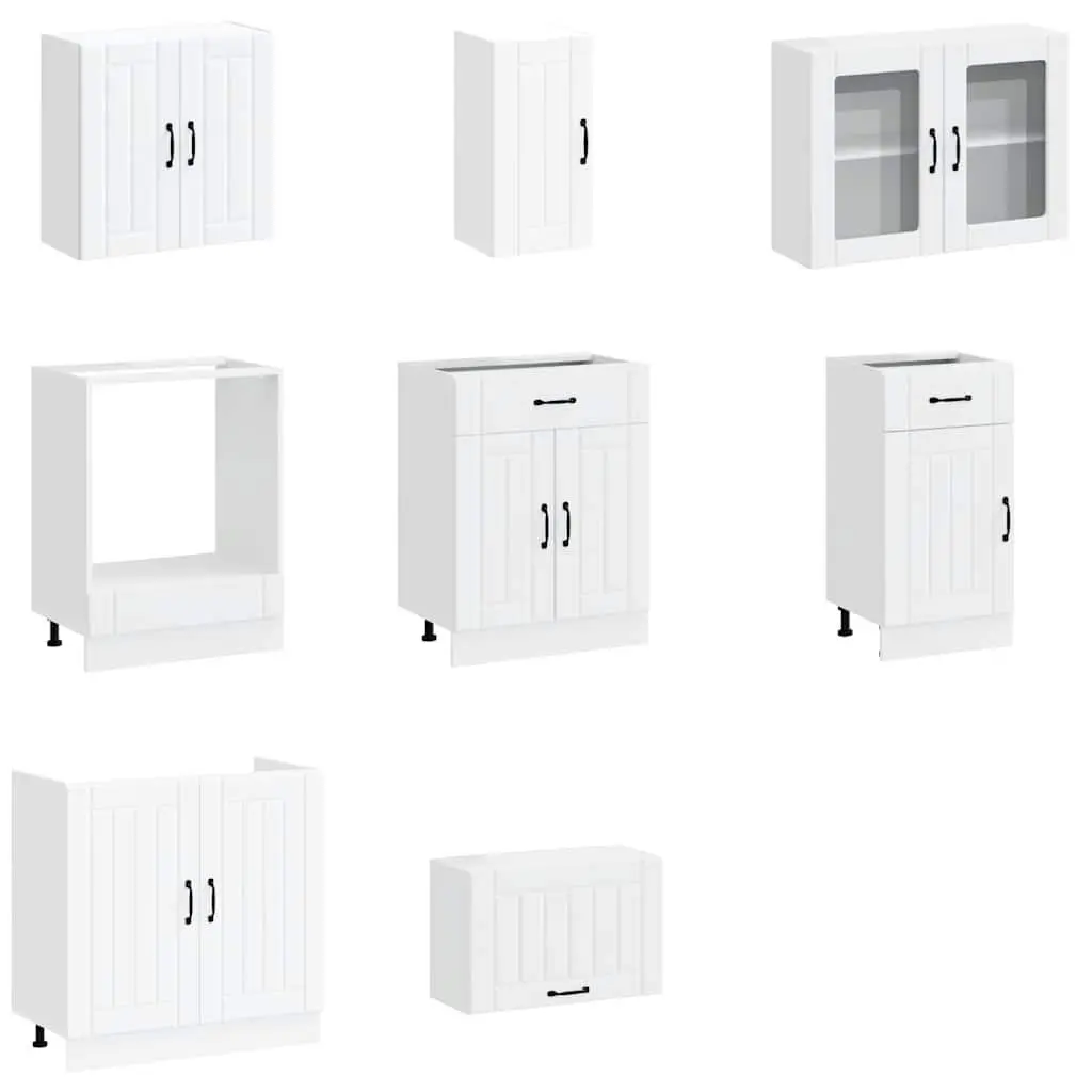 8 Piece Kitchen Cabinet Set Engineered Wood White Storage Cupboard
