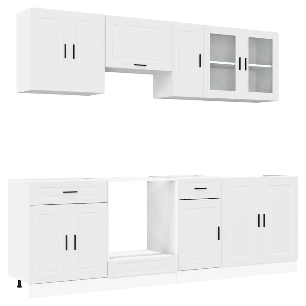 8 Piece White Kitchen Cabinet Set Engineered Wood Storage Unit with Multiple Compartments