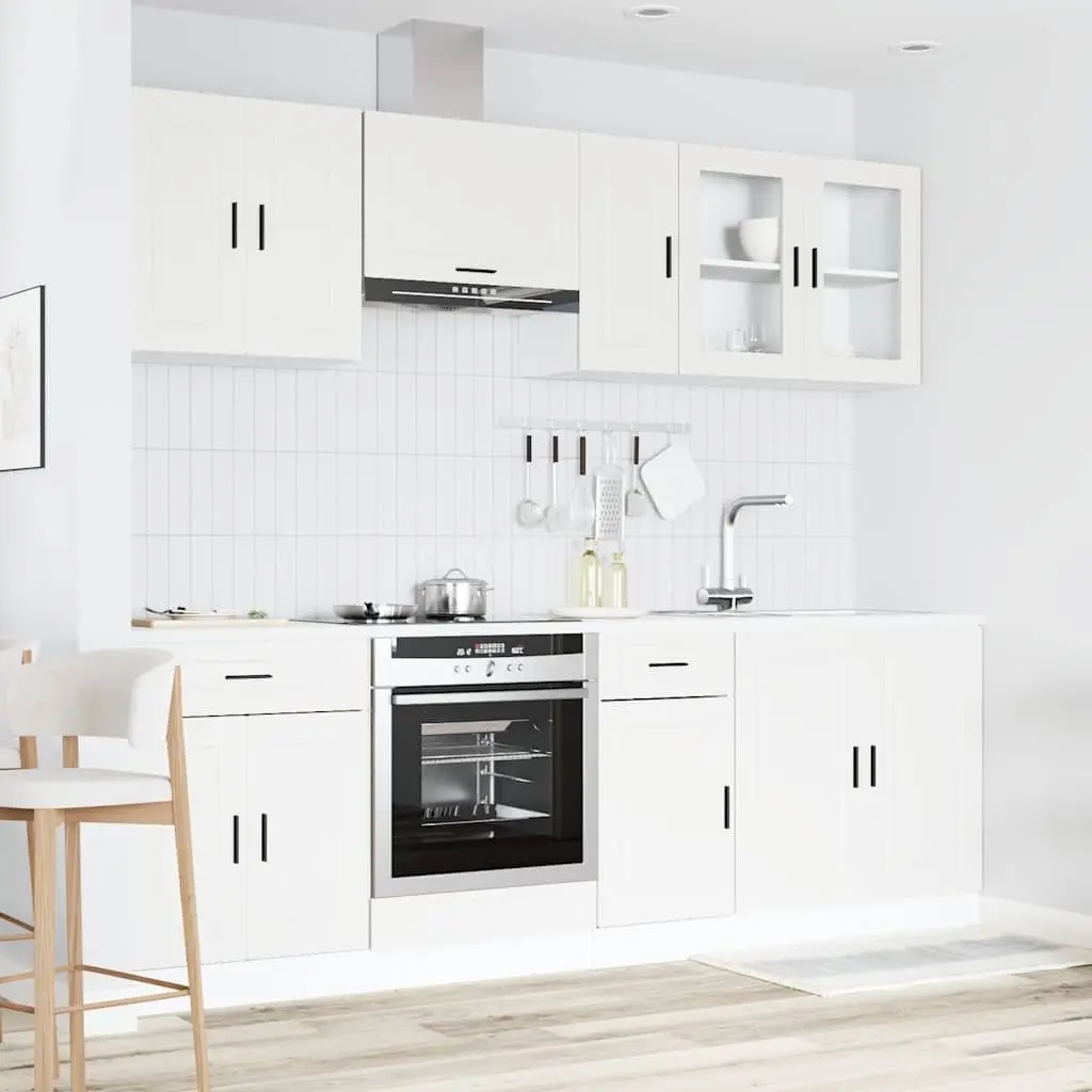 8 Piece White Kitchen Cabinet Set Engineered Wood Storage Unit with Multiple Compartments