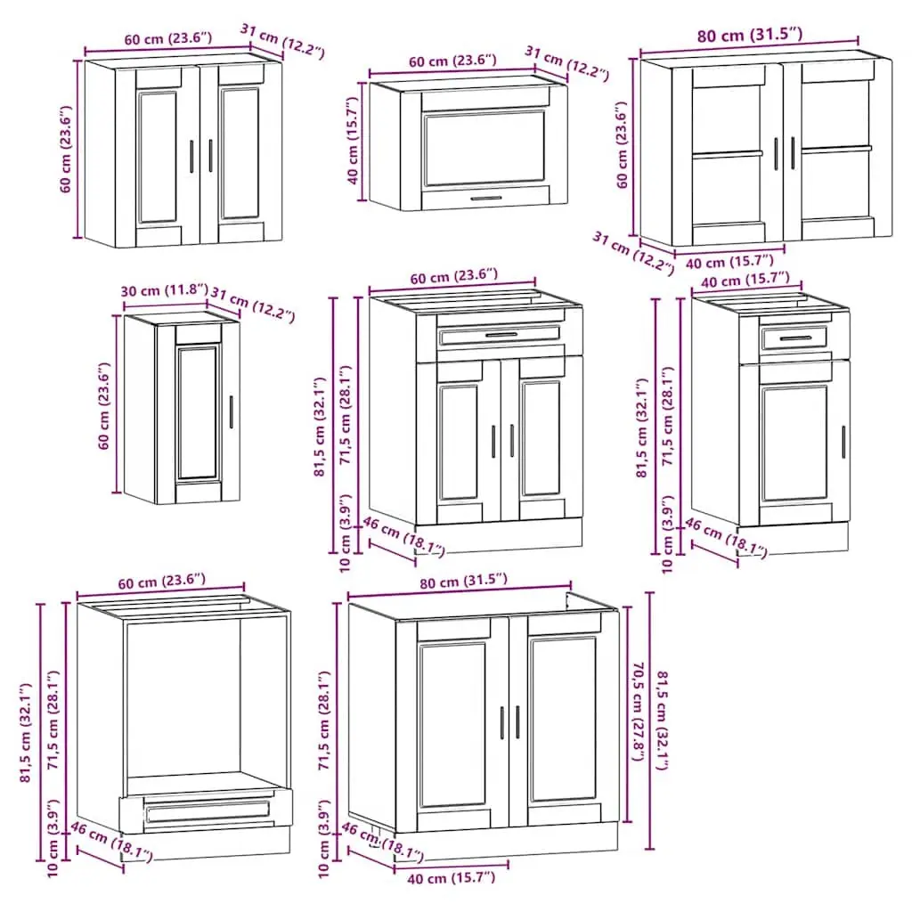 8 Piece White Kitchen Cabinet Set Engineered Wood Storage Unit with Multiple Compartments