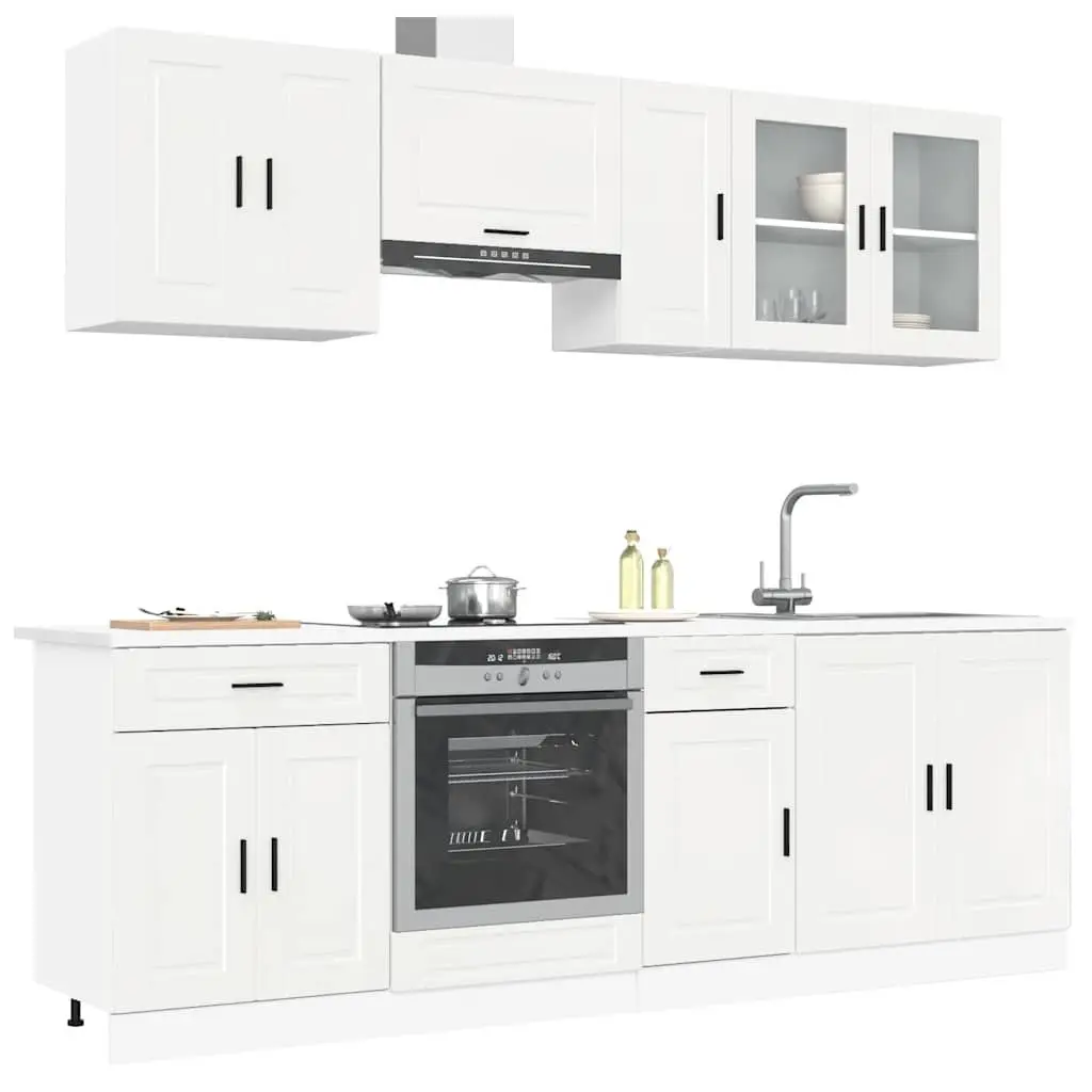 8 Piece Engineered Wood Kitchen Units High Gloss White Storage Cabinets