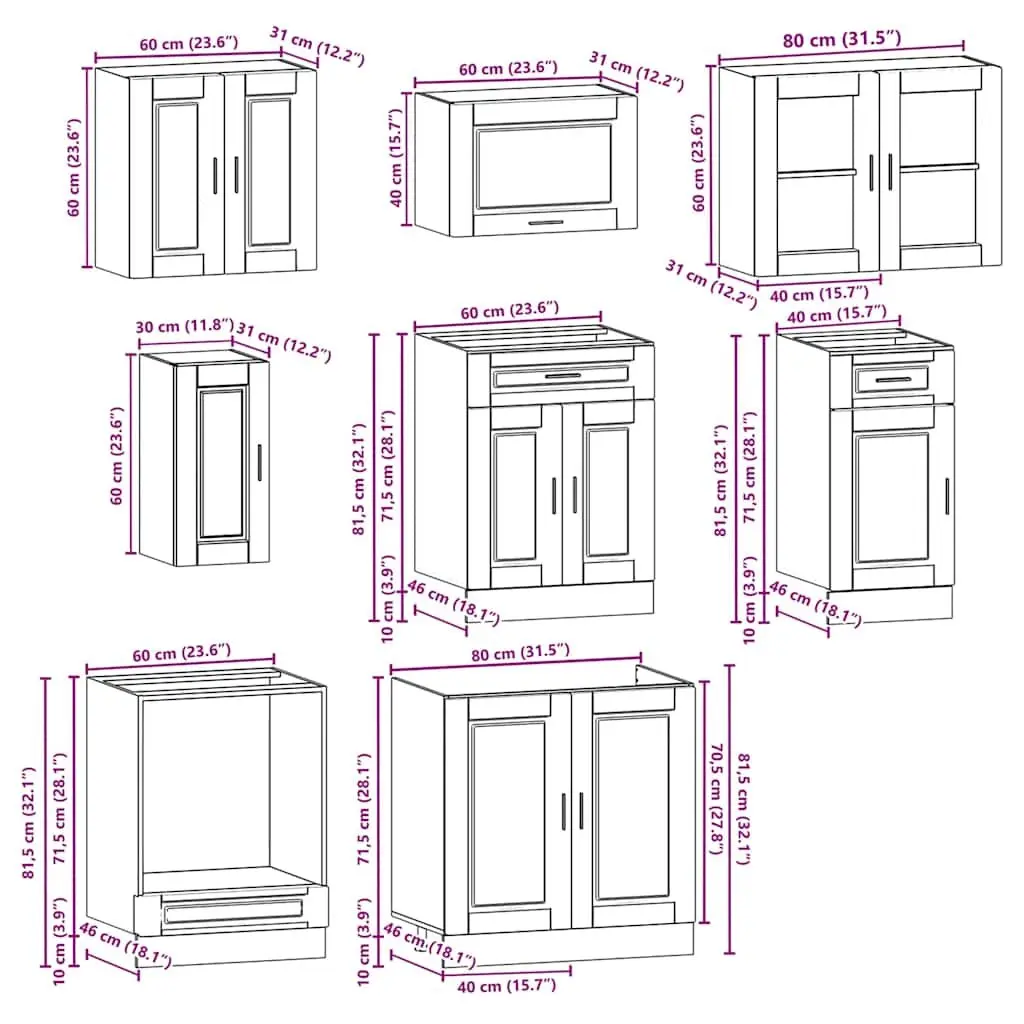 8 Piece Engineered Wood Kitchen Units High Gloss White Storage Cabinets