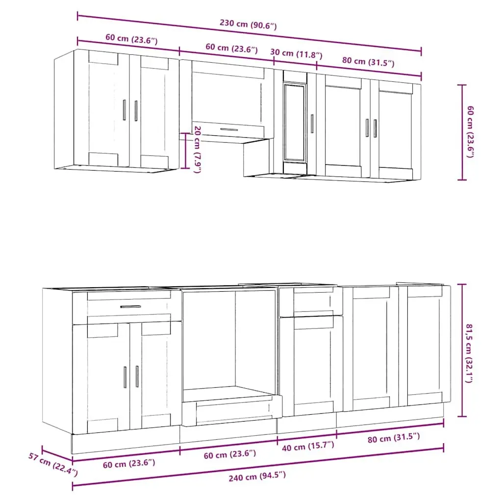 8 Piece Engineered Wood Kitchen Units High Gloss White Storage Cabinets