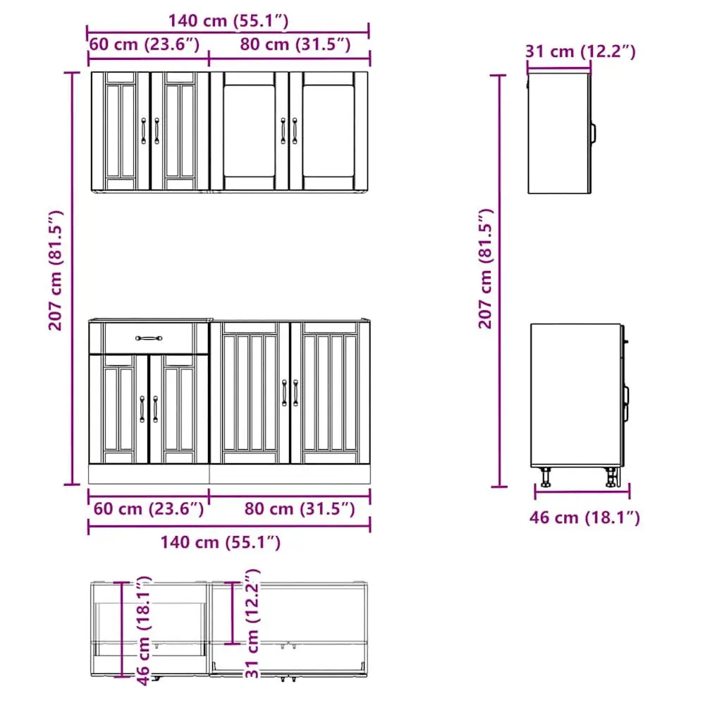 4-Piece White Kitchen Storage Cabinet Set