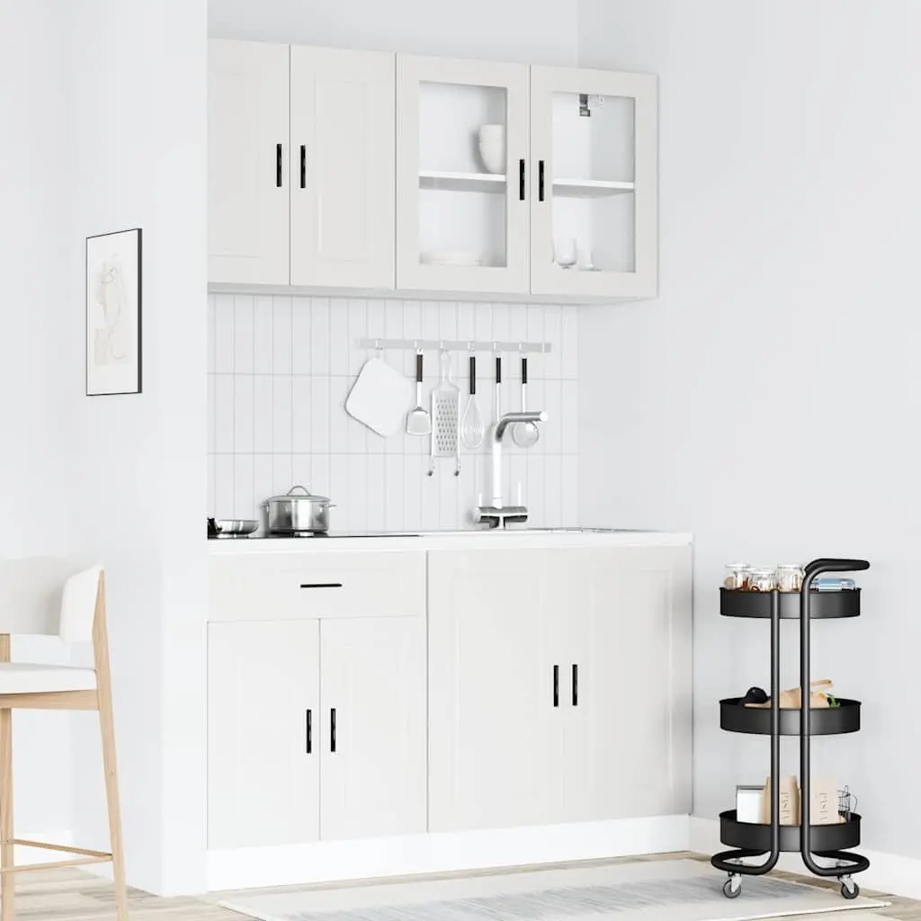 4 Piece Kitchen Cabinet Set White Storage Engineered Wood Adjustable Feet