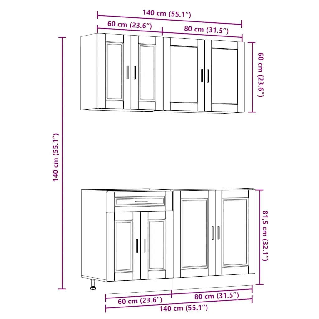 4 Piece Kitchen Cabinet Set White Storage Engineered Wood Adjustable Feet