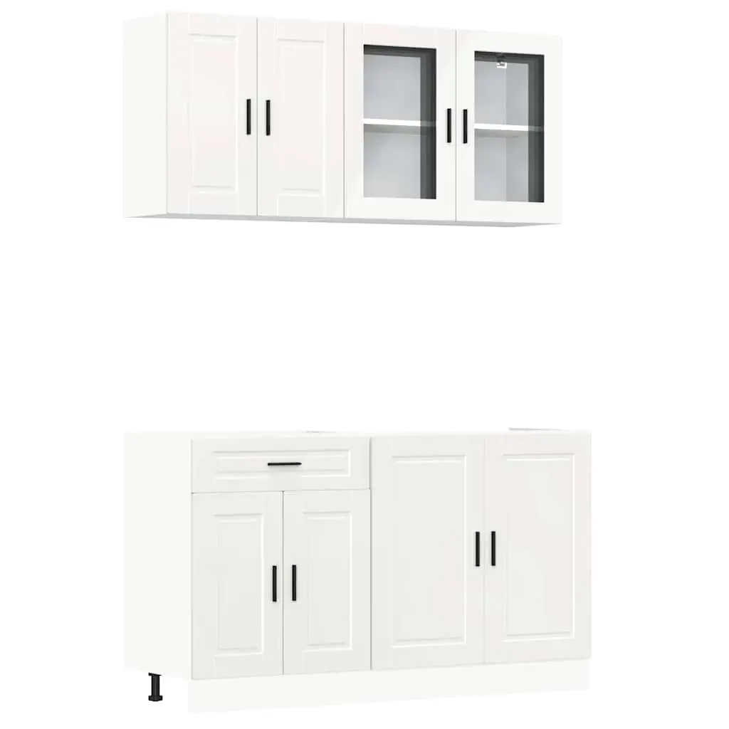 4 Piece Kitchen Cabinet Set Engineered Wood White High Gloss Storage Cupboard