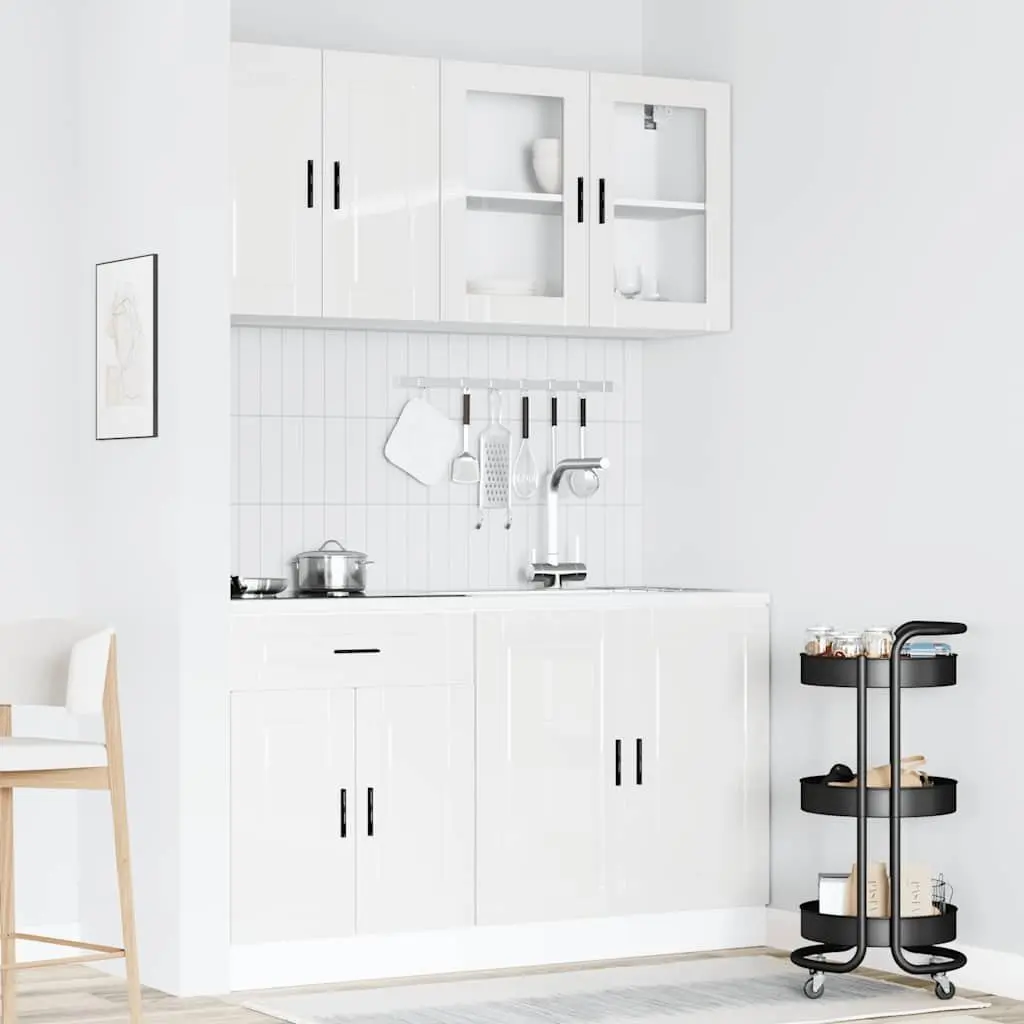 4 Piece Kitchen Cabinet Set Engineered Wood White High Gloss Storage Cupboard