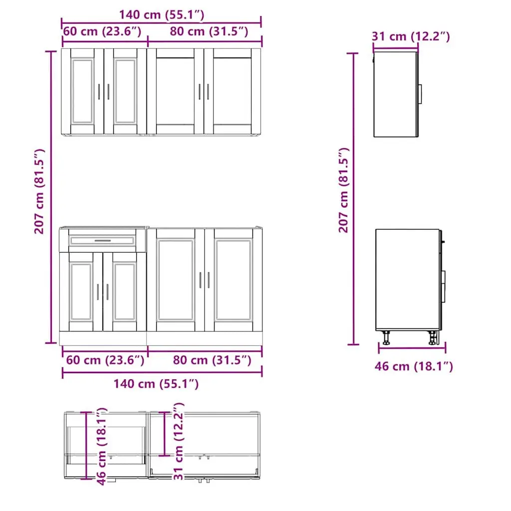 4 Piece Kitchen Cabinet Set Engineered Wood White High Gloss Storage Cupboard