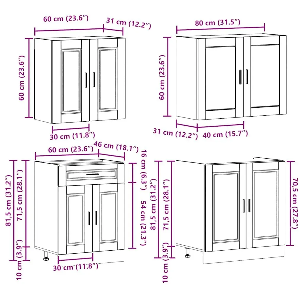 4 Piece Kitchen Cabinet Set Engineered Wood White High Gloss Storage Cupboard