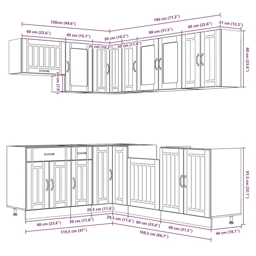 Kitchen Cabinet Set 11 Piece White Storage Cupboards Engineered Wood Furniture