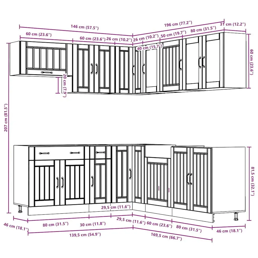 11 Piece Kitchen Cabinet Set White Storage Engineered Wood Cupboard Furniture