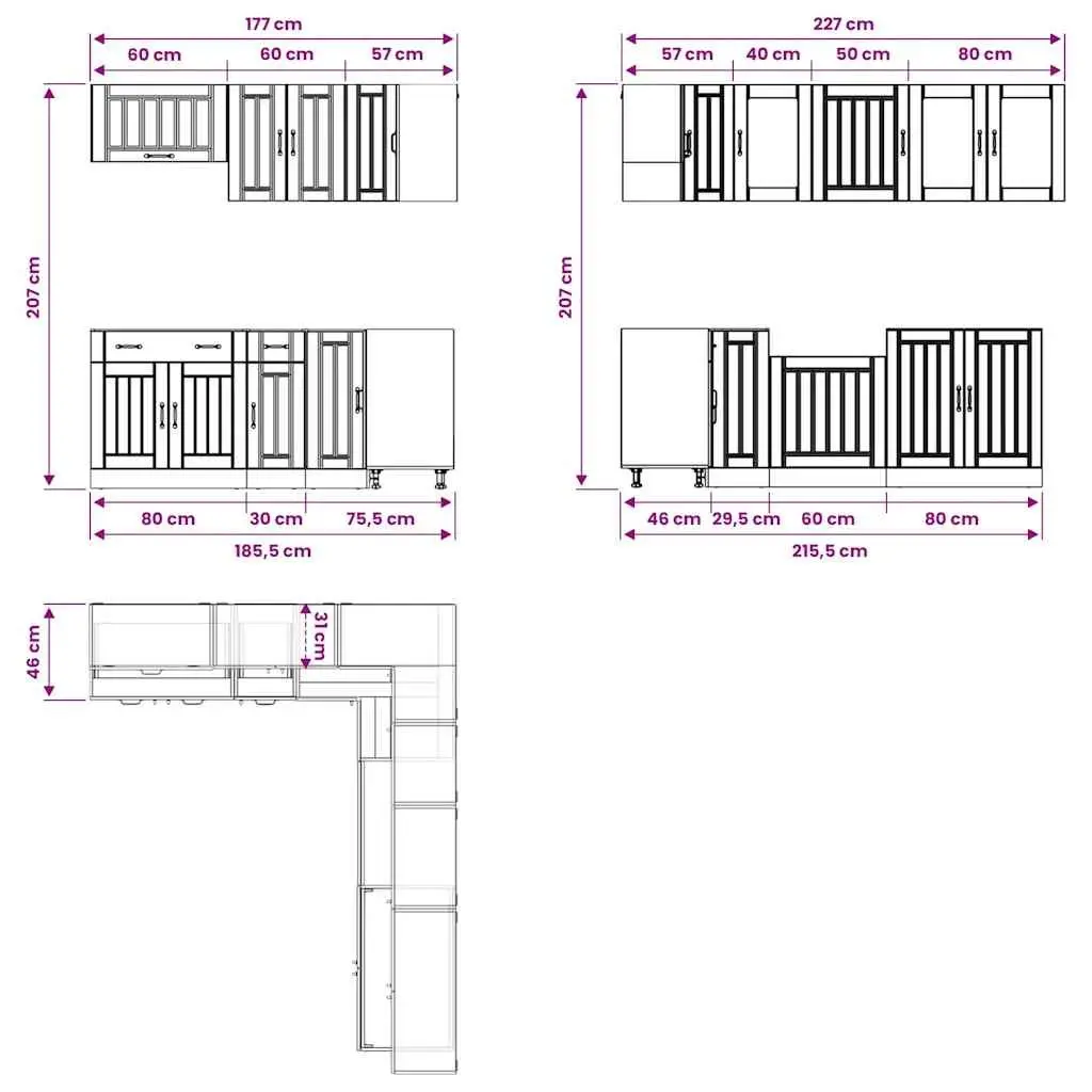 11 Piece Kitchen Cabinet Set White Storage Engineered Wood Cupboard Furniture