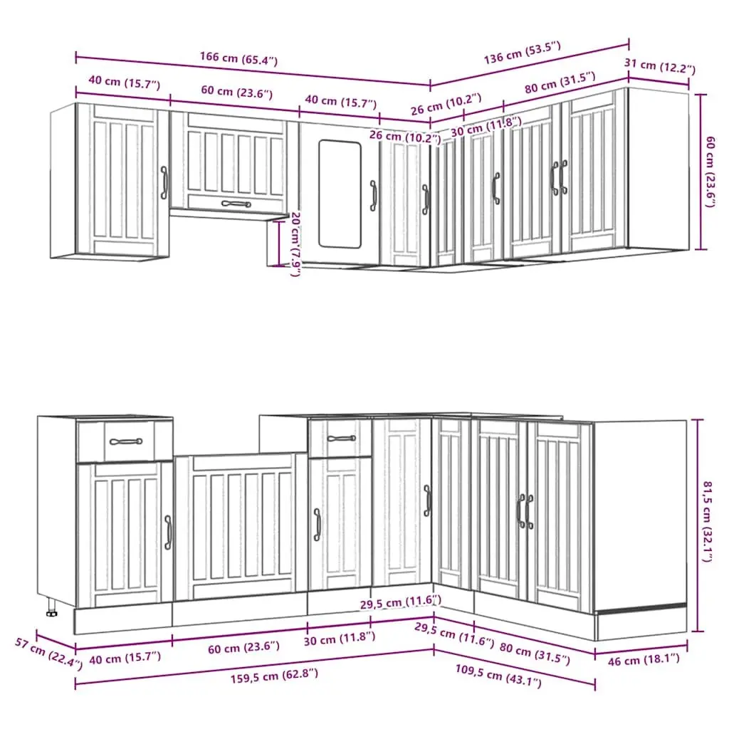 11 Piece Kitchen Storage Set Engineered Wood White Organised Furniture