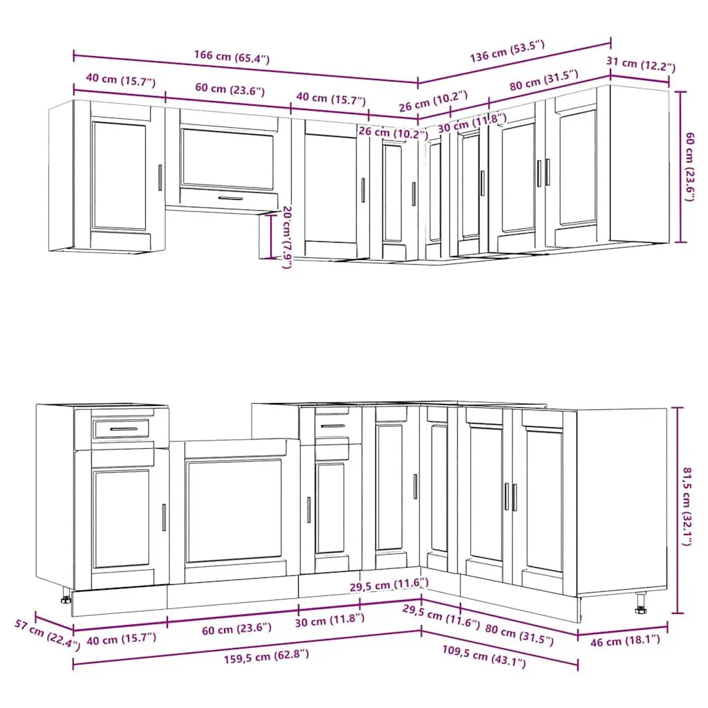 11-Piece Kitchen Cabinet Set White Storage Engineered Wood Adjustable Feet