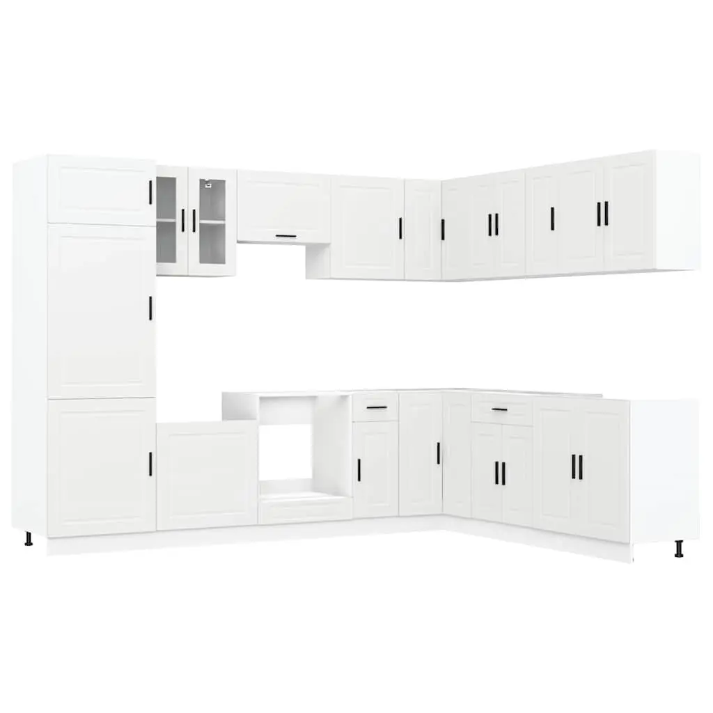 Kitchen Cabinet Set 14 Piece White Engineered Wood Storage Furniture