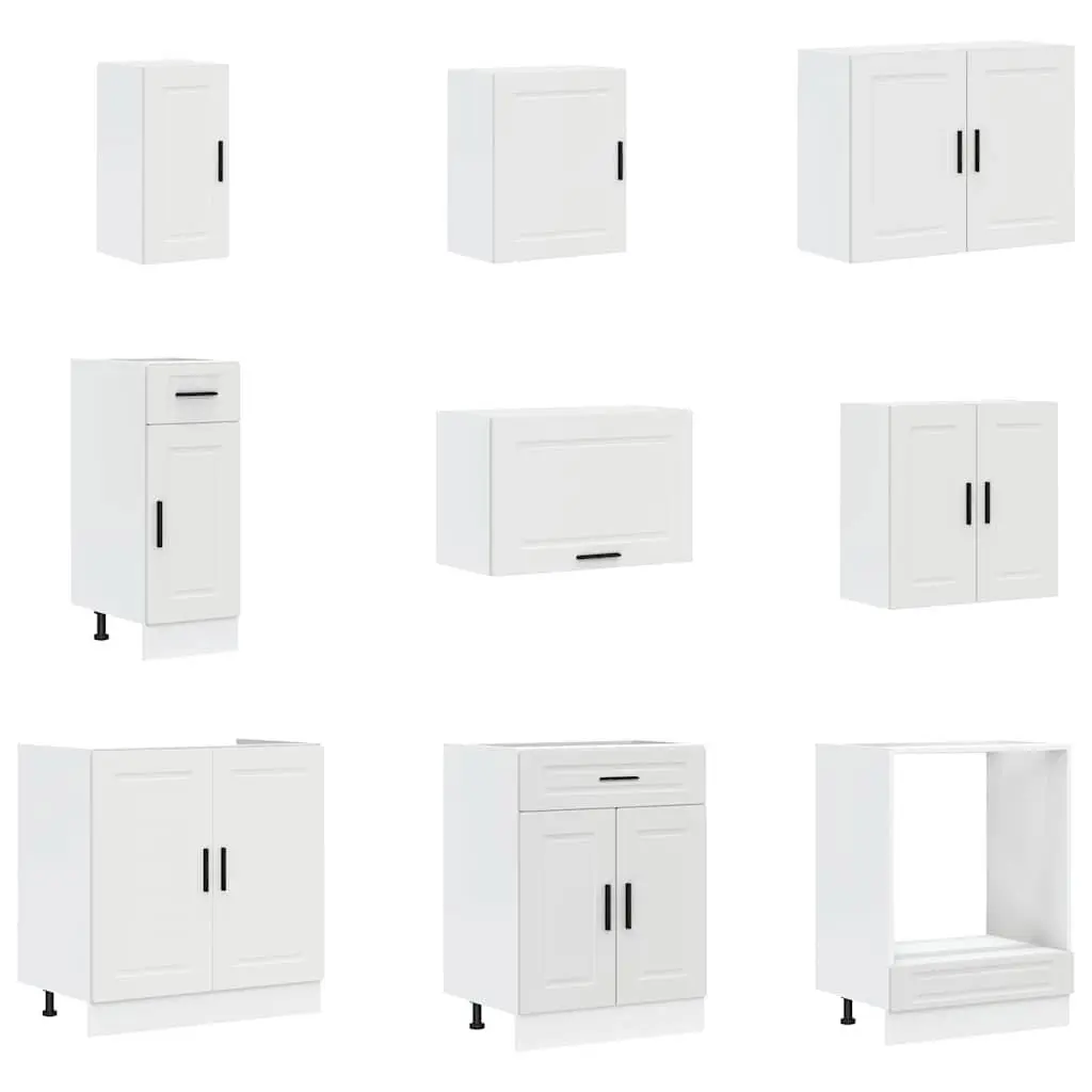 Kitchen Cabinet Set 14 Piece White Engineered Wood Storage Furniture