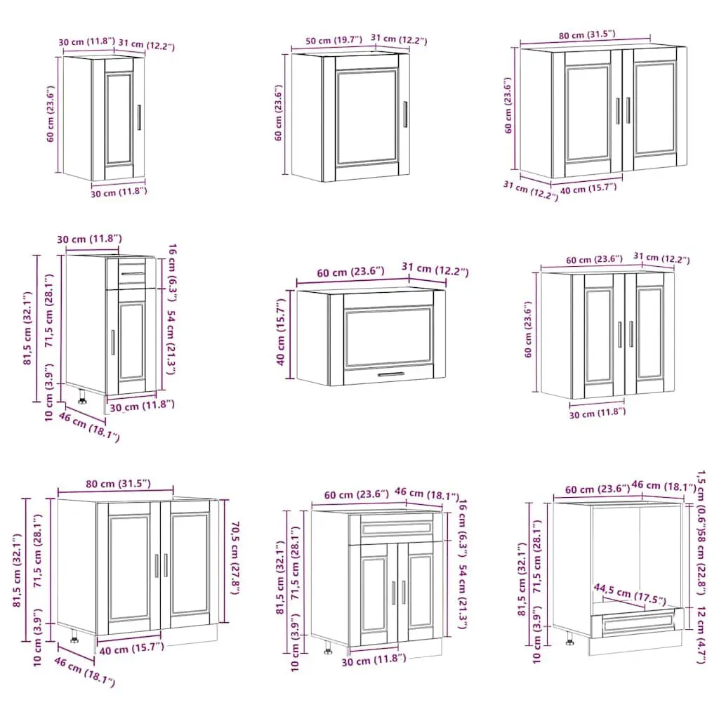 Kitchen Cabinet Set 14 Piece White Engineered Wood Storage Furniture