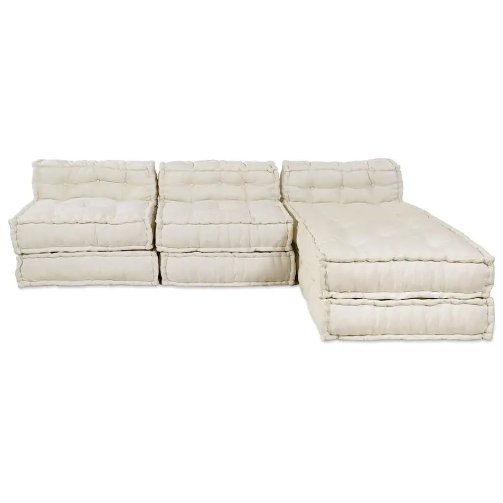 Modular Sofa Unit Fabric Cream 210 x 140 x 56 cm Indoor Outdoor Lounge Seating