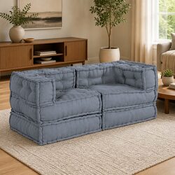 Modular Sofa Unit 2 pcs Grey 140 x 70 x 56 cm Fabric Cushion Indoor Outdoor