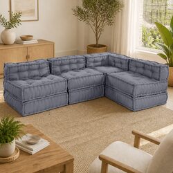Modular Sofa Unit 4 Pieces Grey Fabric Indoor Outdoor Sectional Couch Lounge