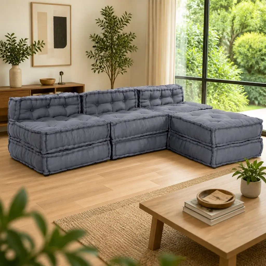 Modular Sofa Unit Grey Fabric Corner Sectional Couch Indoor Outdoor 210x140x56cm