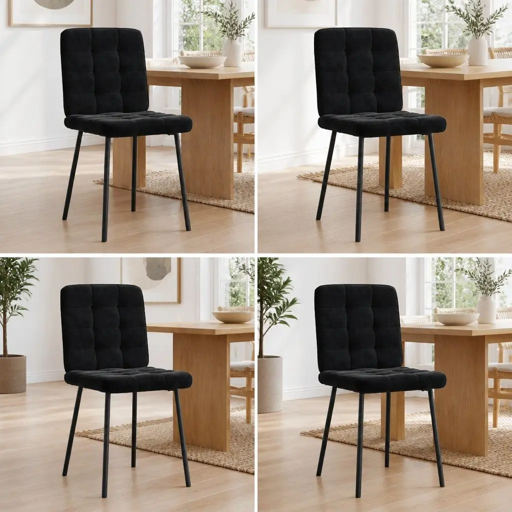 Dining Chairs Velvet 4 Piece Black Modern Kitchen Room Seating Furniture Set
