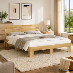Practical Solid Wood Bed Frame with Headboard for Any Home