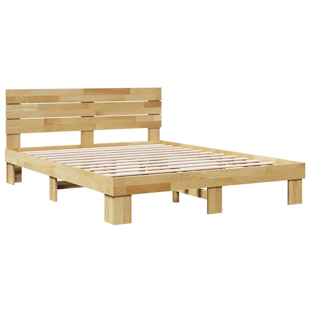 Bed Frame Solid Oak Wood 135x190 cm Brown with Headboard