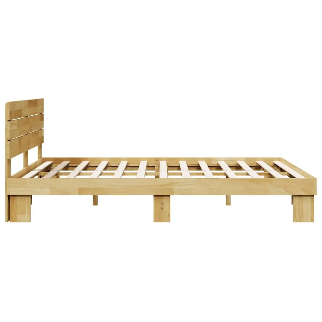 Bed Frame Solid Oak Wood 135x190 cm Brown with Headboard