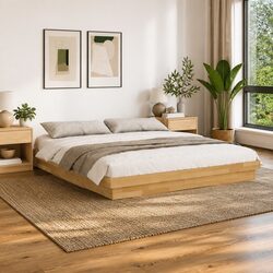 Bed Frame 180x200 cm Low Floor Solid Oak Wood Slatted Base Bedroom Furniture