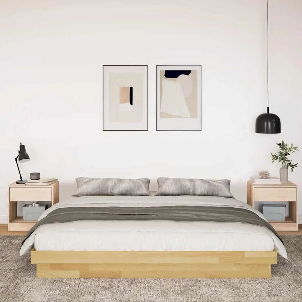 Bed Frame Solid Oak Wood 180x200 cm Low Floor Brown Slatted Base